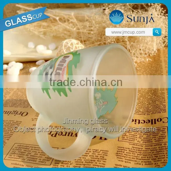 2014 Fashion football style handle glass mug cups logo transparent drinking glassware Nestle tea cup frosted glass mugs