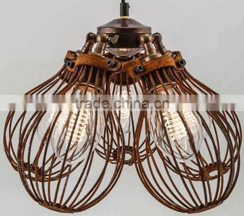Vintage Loft Warehouse Rust Cage Chandelier 5 Edison Lights
