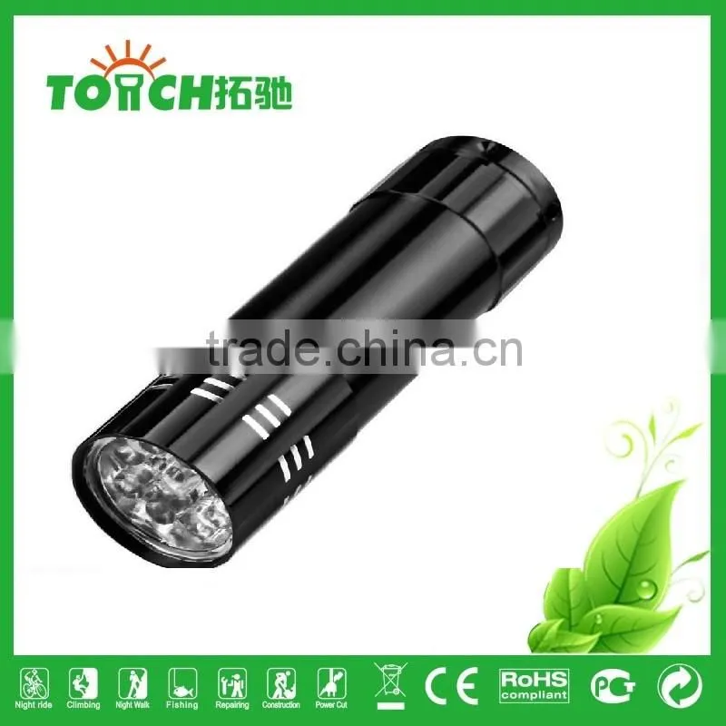 Aluminum Alloy Camping Mini 9 LED flashlight waterproof 9 leds flash light emergency flashlight for 3*AAA Battery
