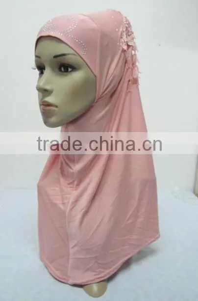 H309 latest instant hijab with lace fringes and rhinestones,muslim scarf