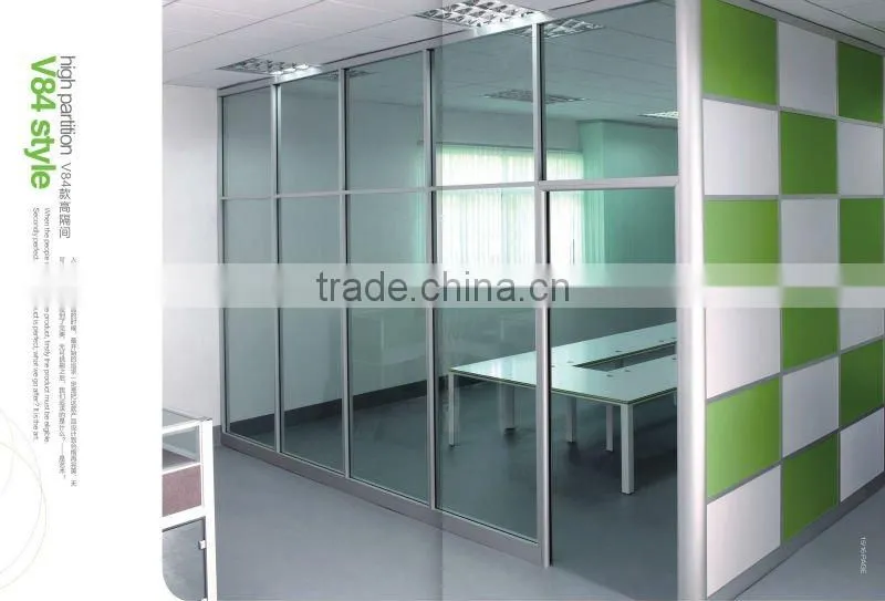 5mm / 12mm single glass/wood aluminum profile full height V84 series office wall partition
