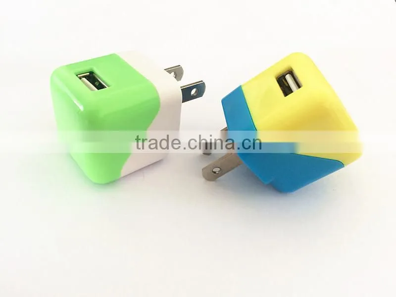 Customized colors univesal single USB US plug charger adapter 5V 1A for Smartphones