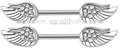 Angel Wings Nipple Ring With Gem