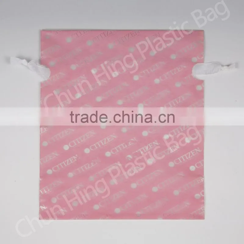 Plastic laundry bag with draw tape
