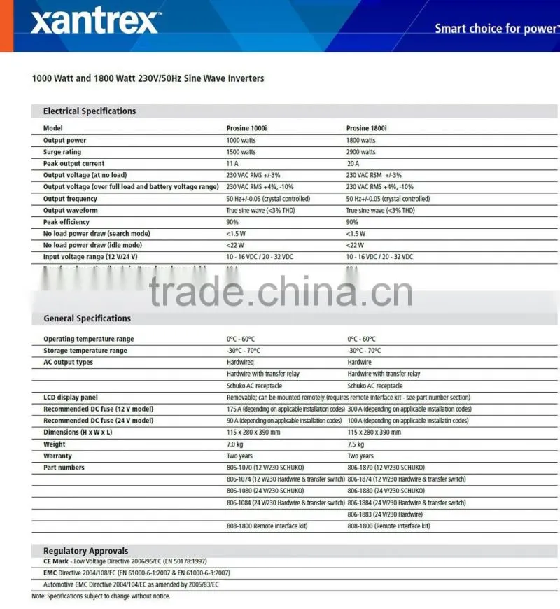 Xantrex 1800W 12V/24V Prosine1800 pure sine wave power inverter