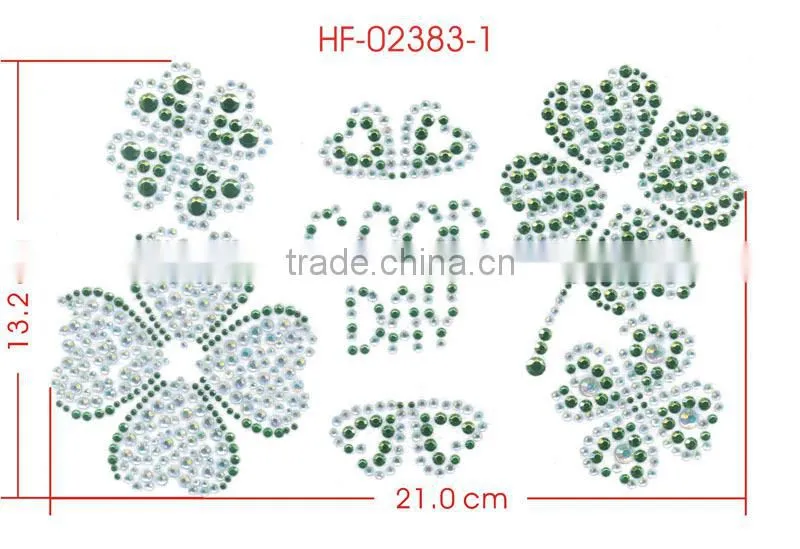 Forest Green Lucky Four Leaves Hot Fix Motif Iron On Rhinestone Transfer