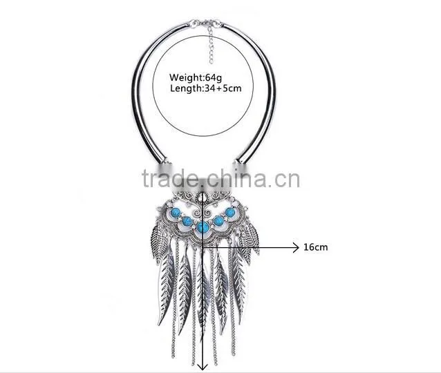 Hot Gypsy Ethnic Tribal Turkish Boho Leaves Tassels Exaggerate Necklace