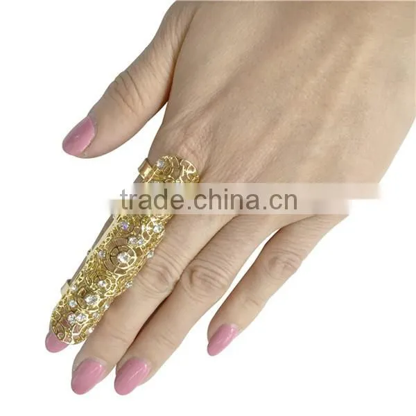 Bling Retro Silver Crystal Armor Knuckle Full Finger Long Ring