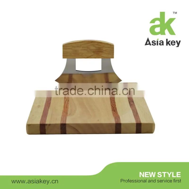 Pizza Cutter Rocker Knife with Stainless Steel Mezzaluna Blade & Wooden Handles;ULU Knife