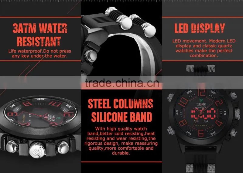 2016 WEIDE Unique Mens Watches led display man quartz watch fashion watches mens dive watch make your own digital watch