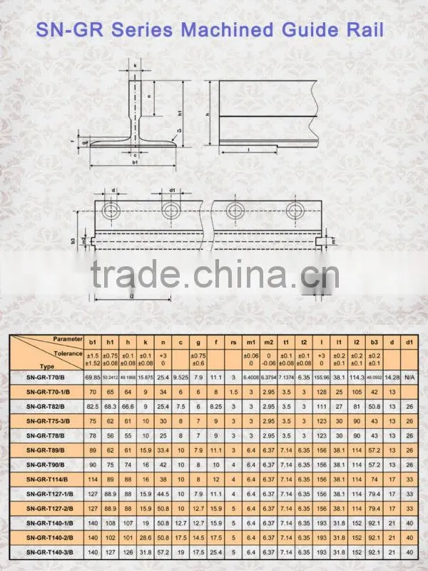 Guide rails, elevator guide rail shoes, linear guide rail, Elevator parts, SN-GR