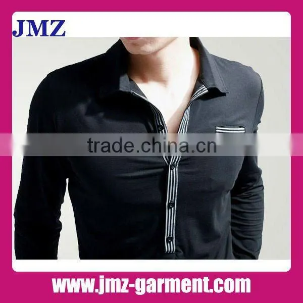 100% cotton plain black long sleeve polo shirt