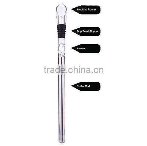 Wine Chiller Cooler Stick 3-in-1 Stainless Steel Wine Bottle Pourer Cooler Stick with Pourer Spout