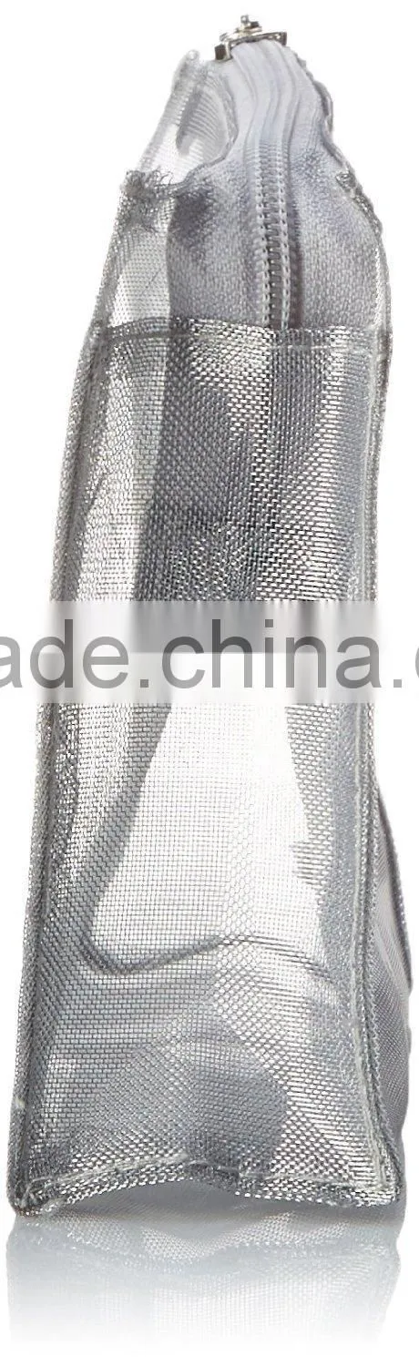 3 Piece Sets Silver Mesh Cosmetic Bag