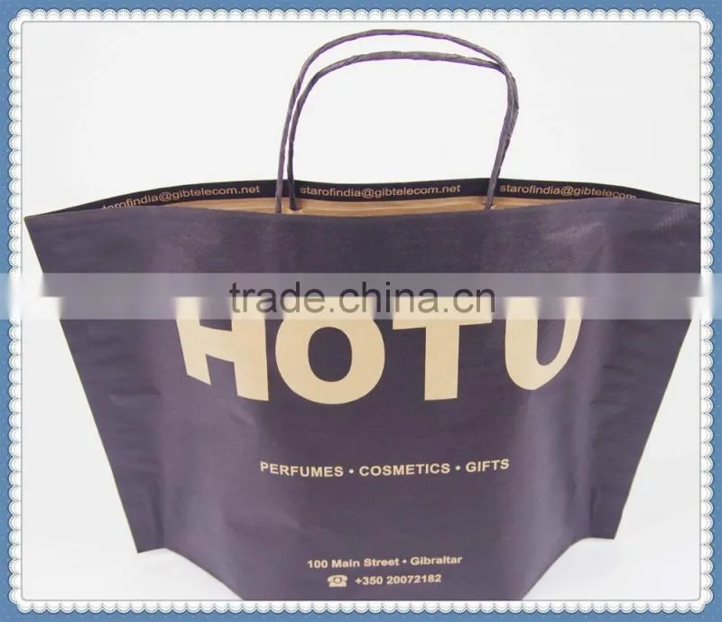 Cheap price & eco friendly flexo printing brown kraft paper bag with twisted patch handle in new design