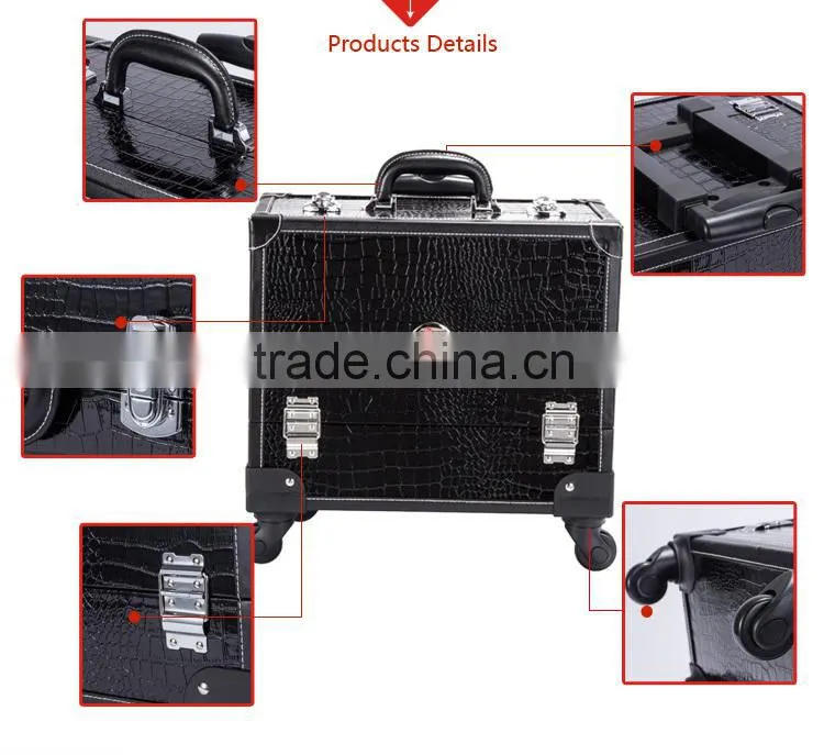 Factory Supply Pvc Black Crocodile Artist Carry Cosmetic Case
