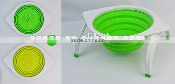 Hot Sales Standing Silicone Collapsible Collander Of Foldbale Draining Basket Strainer