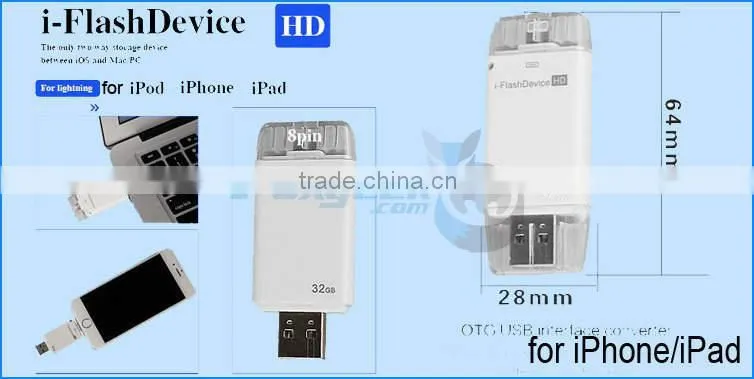 Bulky Wholesale OTG USB2.0 Flash Drive 8GB 16G 32G 64G USB OTG Memory Sticks for iPad 2/3/4/5/6/Air,for iPhone 4/5/6/6S/Plus/7