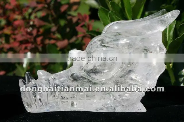Wholesale Large Size Water-Clear Natural Crystal Carving Dragon Skull