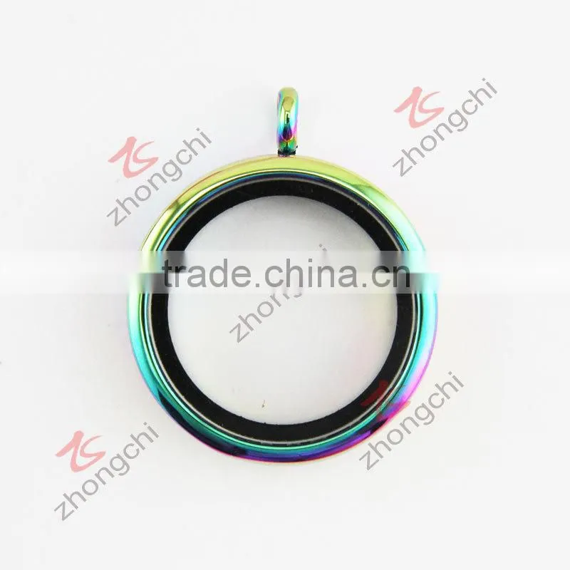 Factory Price Direct Wholesale Round Floating Charm Colorful Plated Locket With Clear Glass
