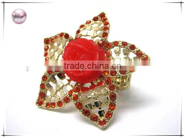 Acrylic rose and crystal deco flower stretch ring