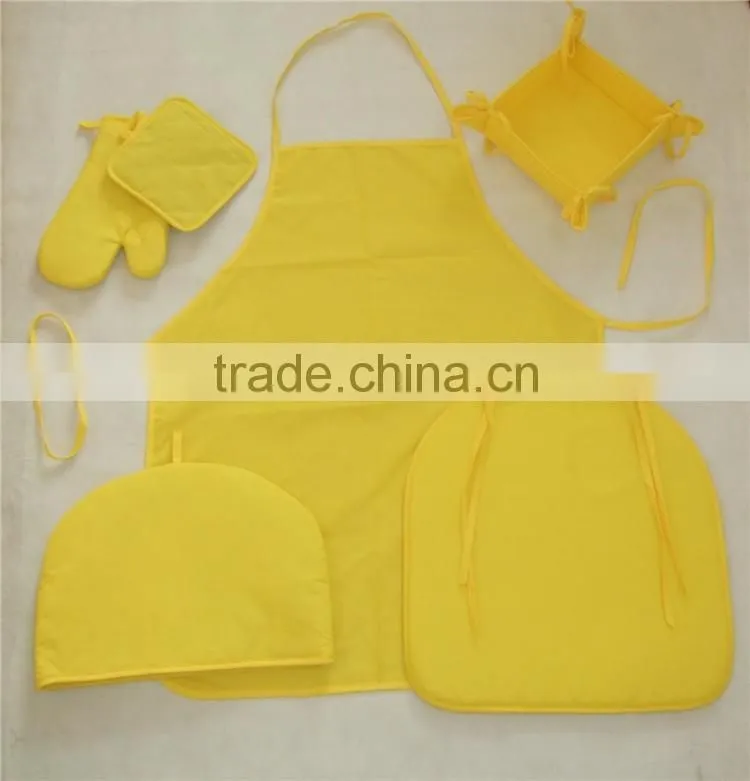 solid color 100% cotton kitchen apron set kitchen textile wholesale oven mitten & pot holder