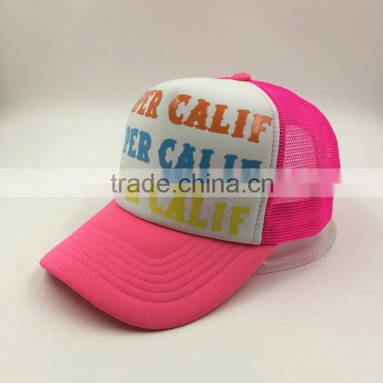 colorful rubber print letter 5 panel mesh trucker cap