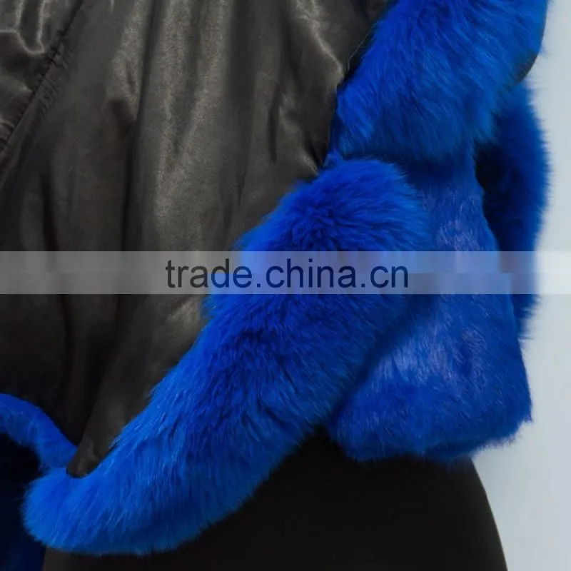 2015 new arrival rabbit fur coat with fox fur collar for women