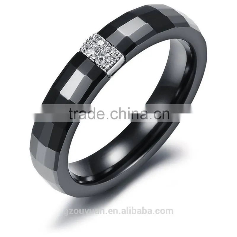 Bling Black Ceramic Ring with CZ Stones Inlaid, Women's Ceramic Ring