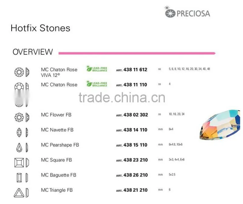 Original PRECIOSA Flat Back Stone Hotfix in Jet,MC Baguette FB, ART.438 26 210