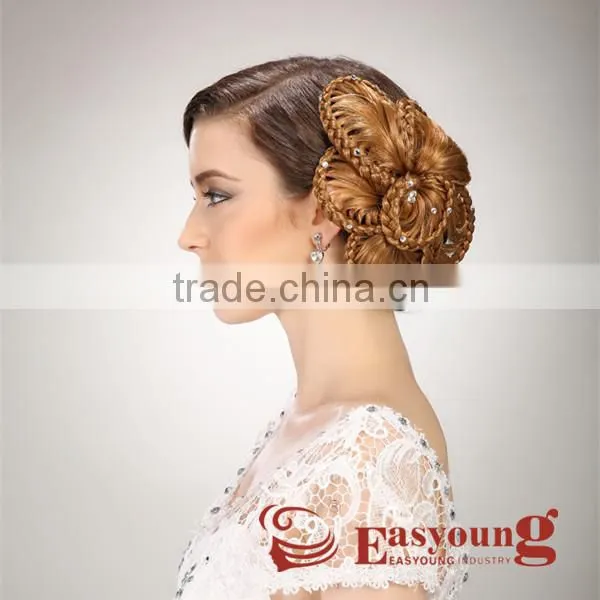 Blonde braids hair accessories, wigs hair flower, synthetic hair pieces for updo bride