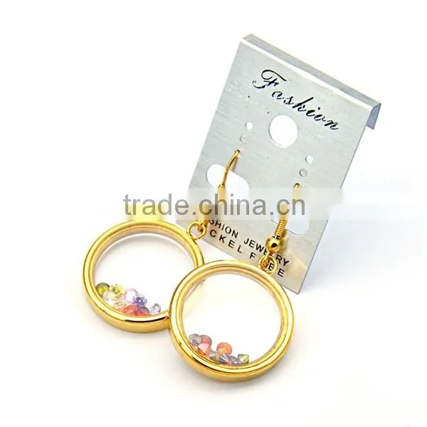 womens fashion round earrings stainless steel 18k gold plated glass earrings
