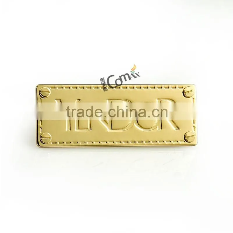 Custom engraved metal logo plate for handbag