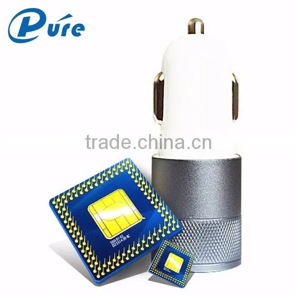 5V 2.1A Aluminum/ABS material Bullet 2 Port Smart USB Car Charger For Iphone 5/6 and Samsung