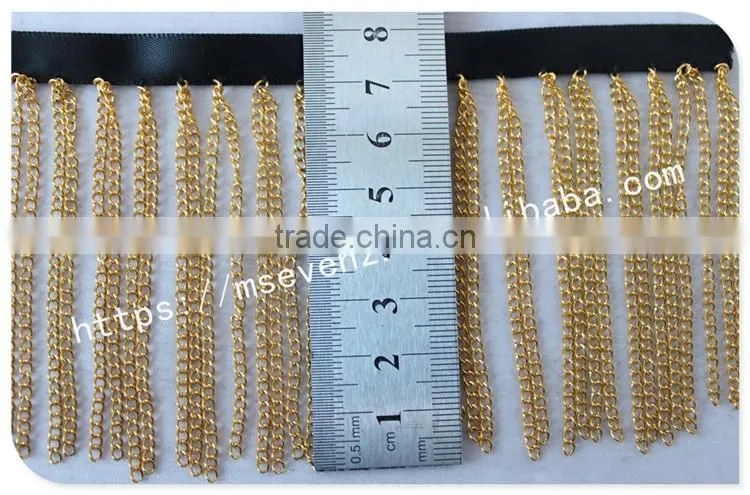 Fashion look 8cm width ribbon gold/silver fringe metal trim for bags