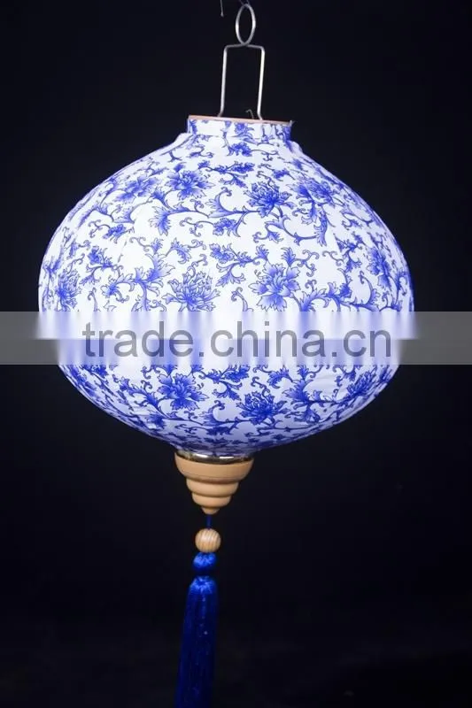 latest design high quality fabric blue round lantern wholesale