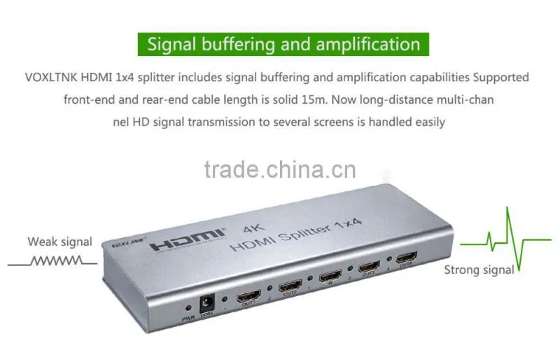 VOXLINK 4K HDMI splitter 1x4 (HDMI 1.4,HDCP1.4 ,4K,IR extension, EDID management, RS232) EU/US/UK/AU