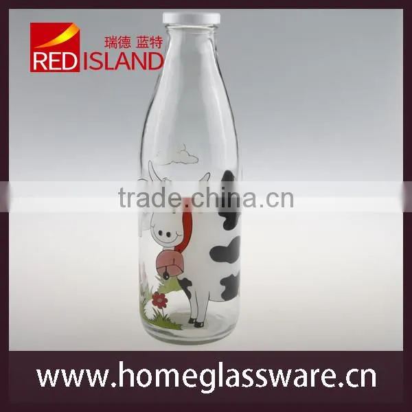 1L 4-color printing milk glass bottle with metal lid