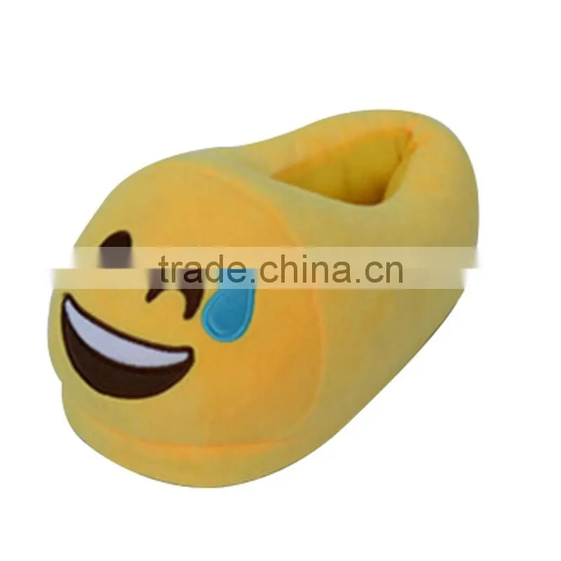 Indoor Embroiderey Plush Cotton Fabric Sunglasses Emoji Slipper