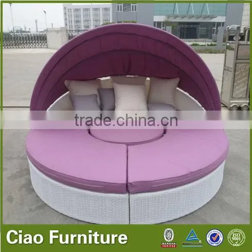 Outdoor furniture wicker sunbed round daybed with canopy