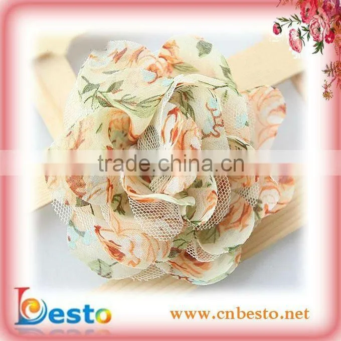 CF0730 baby girls custom wholesale pearl center chiffon rosette butterfly hair bow