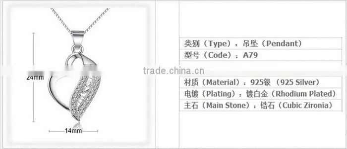 Fashion 925 Sterling Silver zircon Stone Diamond Heart Pendant