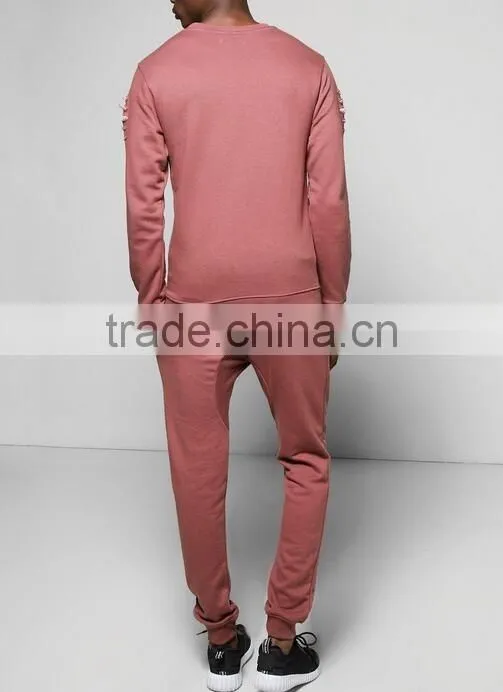 Custom sports tracksuits for men hot sale pullover distressed tracksuit