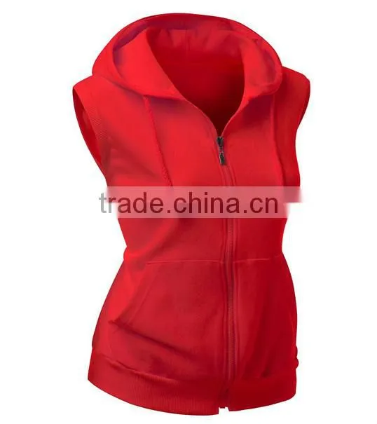 OEM new design cotton plain wholesale sleeveless hoodie womens fashion vests with zip