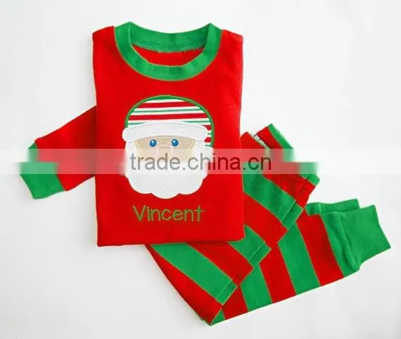 Christmas pajamas red and green stripe unique boy or girl names monogram personalized set