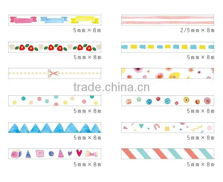 Muilt patterns Japanese washi tape 5mm*8m planner adhesive tape customizable