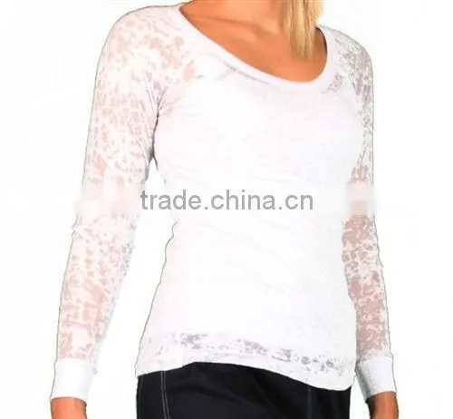Ladies Burt-Out Round Neck Long Sleeve T-shirt