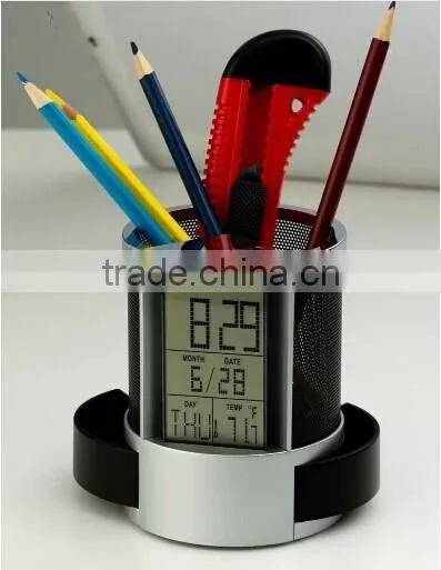 Multifunctional Home Office Digital Snooze Alarm Clock Pen Holder