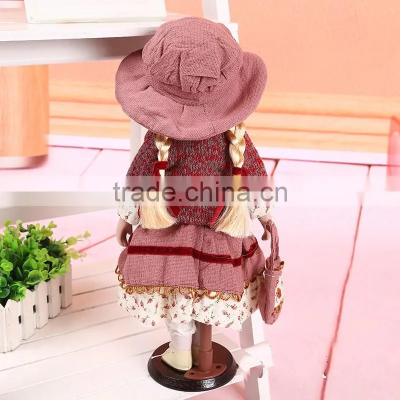Vintage Ceramic Porcelain Doll with Metal Stand