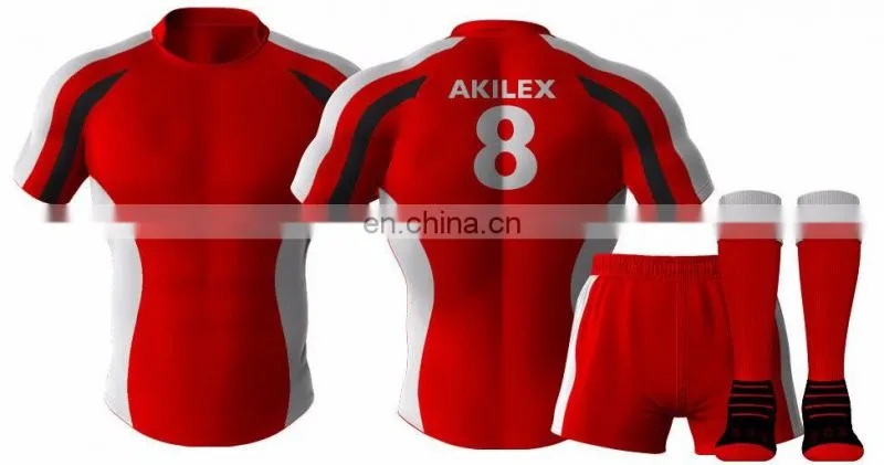 2016 trendy red custom design sublimation rugby jersey with socks